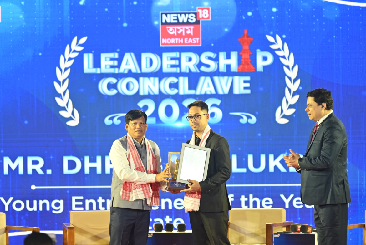 Mr. Dhruba Talukdar of Radiant Developers receiving the Young Entrepreneur of the Year in Real Estate Business award at the News18 Assam North East Leadership Conclave 2026