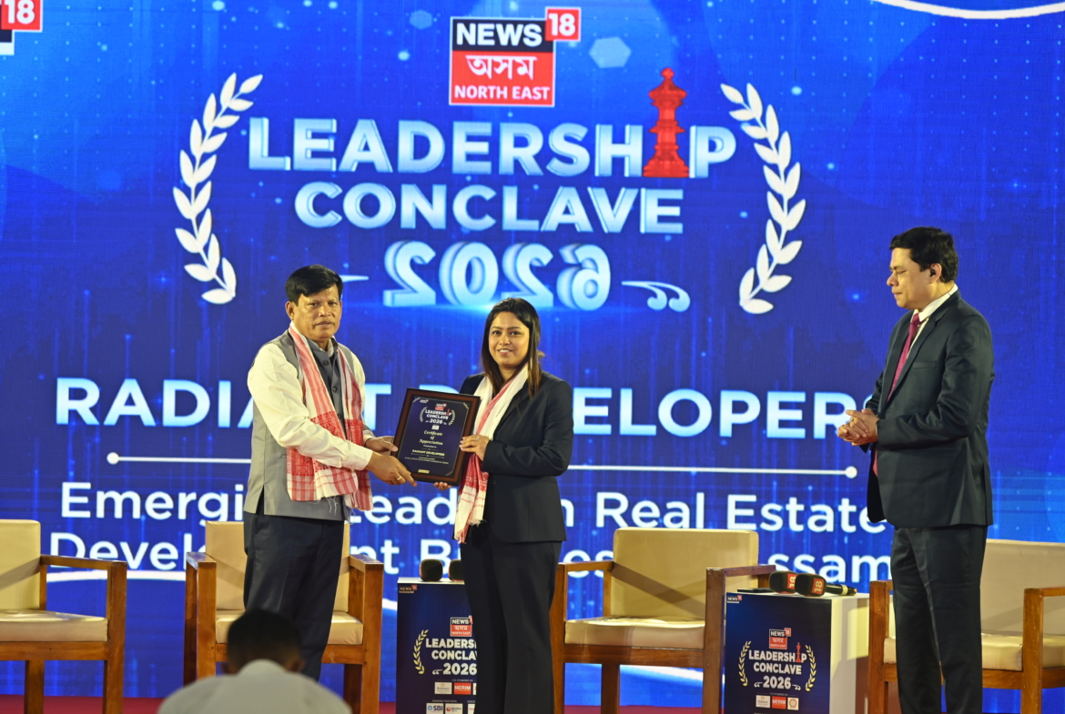 Radiant Developers receiving the Emerging Leader in Real Estate Development Business award at the News18 Assam North East Leadership Conclave 2026